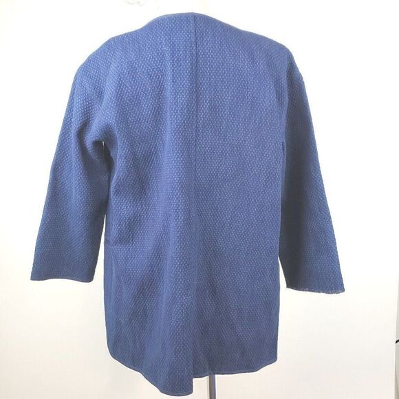 Eileen Fisher Textured Open Front Cotton Blend Blazer Jacket Navy Size SP - Picture 3 of 7
